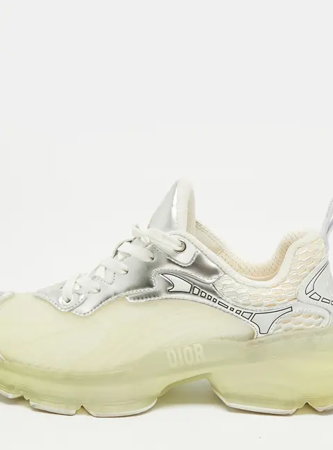 Dior Vibe Size 37 White/Silver Rubber and Foil Leather Low Top Sneakers