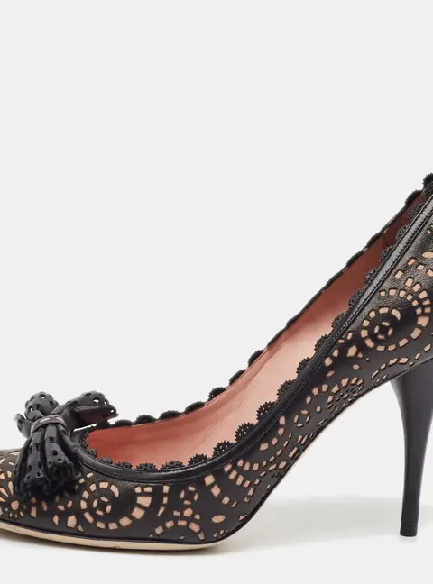 Dior Size 41 Black/Pink Laser Cut Leather Round Toe Pumps
