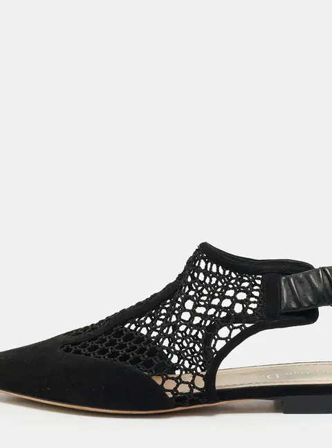 Dior Size 38.5 Black Mesh and Suede Slingback Flats
