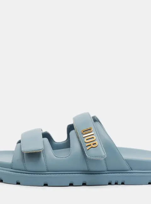 Dior Dioract Size 40 Blue Leather Flat Slide Sandals