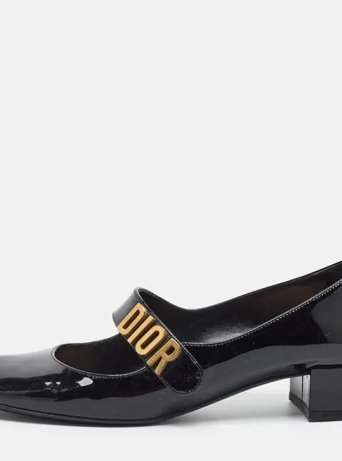 Dior Baby-D Size 37.5 Black Patent Leather Mary Jane Pumps