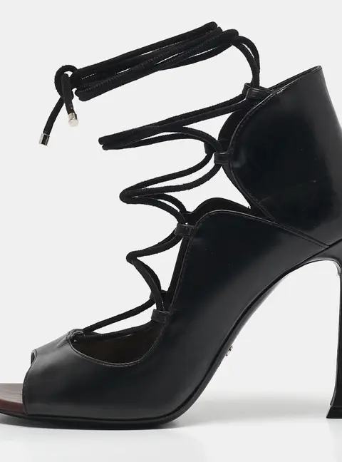 Dior Petale Size 38.5 Black Leather Open Toe Pumps