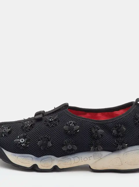 Dior Fusion Size 36 Black Mesh Embellished Slip On Sneakers
