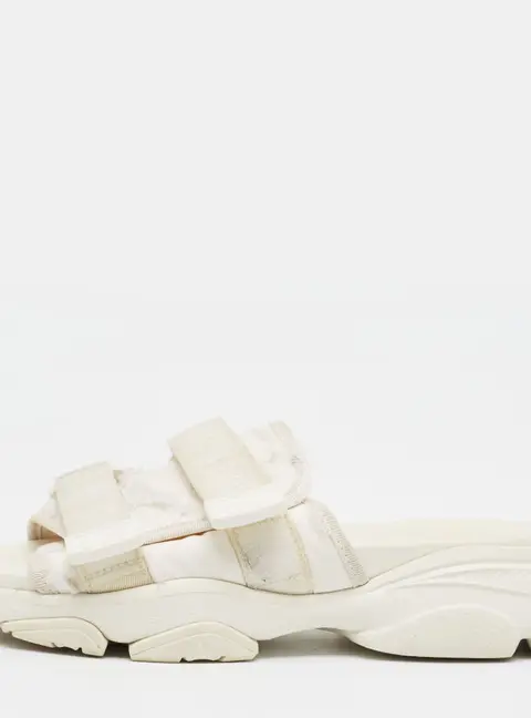 Dior D-Wander Size 39 White Canvas and Nylon Flat Slide Sandals