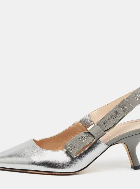 Dior J'Adior Size 39.5 Silver Fabric and Leather Slingback Pumps
