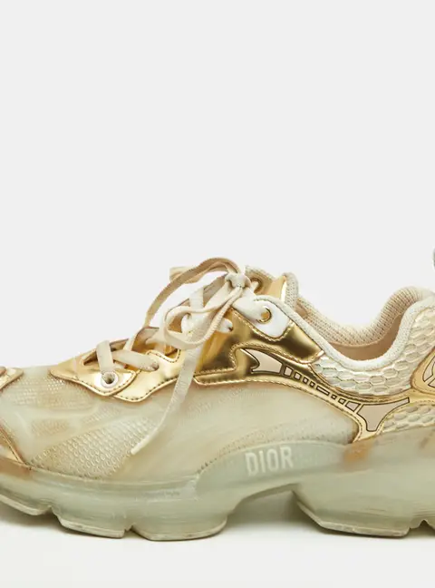 Dior Vibe Size 38.5 Gold/White Leather, Mesh and Rubber Low Top Sneakers