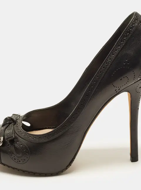 Dior Cannage Size 38.5 Black Leather Peep Toe Pumps