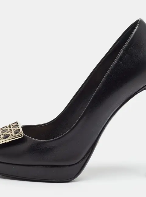 Dior Cannage Plaque Size 37 Black Leather Platform Pumps