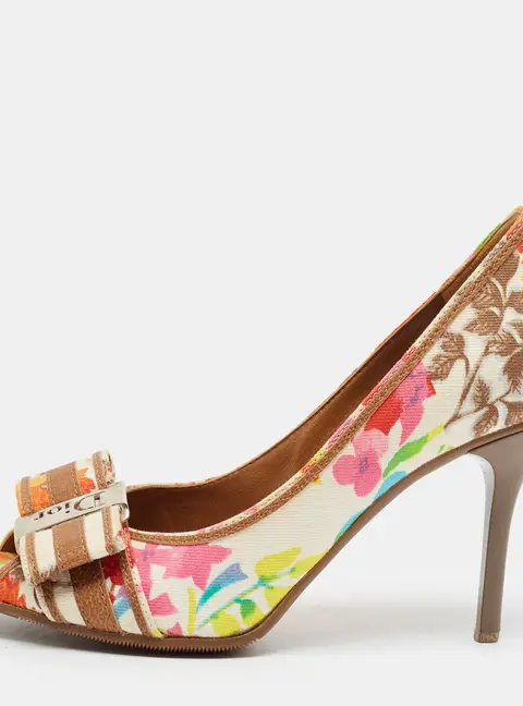 Dior Bow Size 36 Multicolor Canvas and Leather Peep Toe Pumps