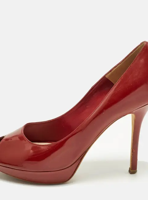 Dior Miss Dior Size 38.5 Burgundy Patent Leather Platform Pumps