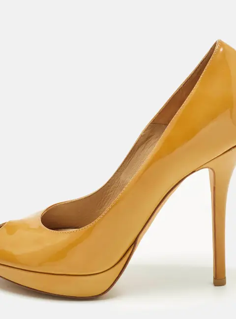 Dior Miss Dior Size 38 Beige Patent Leather Peep Toe Pumps