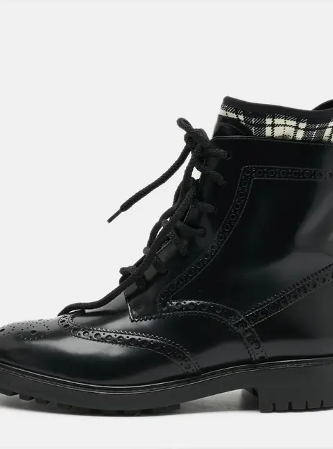 Dior D-Order Size 37.5 Black Leather Combat Boots
