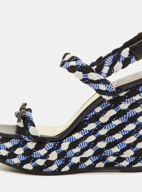 Dior Size 40 Multicolor Braided Fabric and Leather Open Toe Platform Wedge Sandals