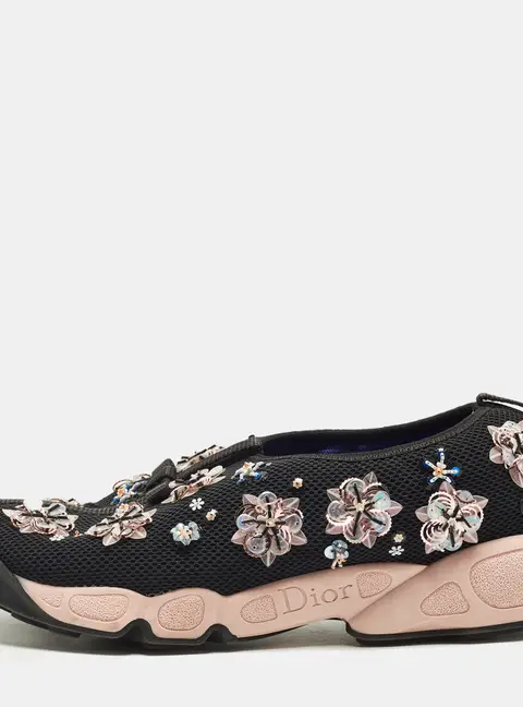Dior Fusion Size 39 Black Mesh Embellished Slip On Sneakers