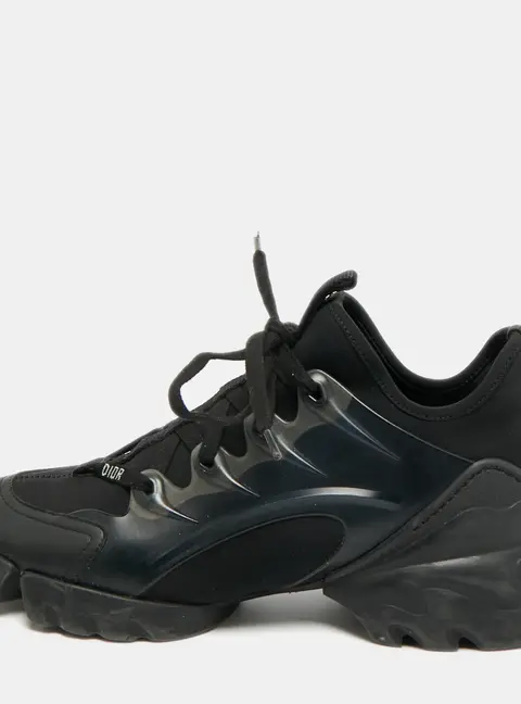 Dior D-Connect Size 37 Black Neoprene and PVC Low Top Sneakers