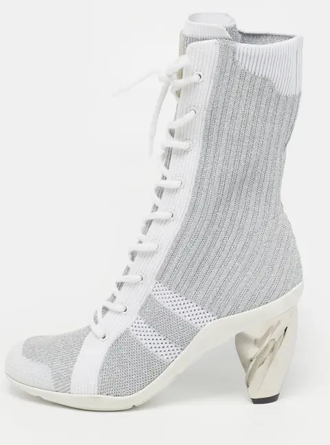 Dior D-Zenith Size 37.5 Silver/White Knit Fabric Ankle Length Boots