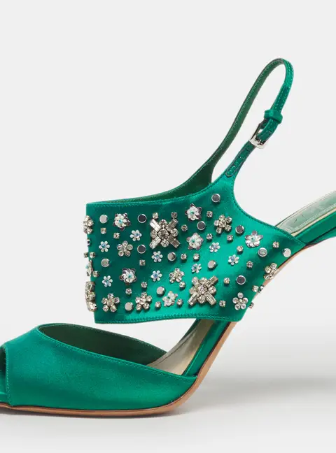Dior Size 41.5 Green Satin Crystal Embellished Ankle Strap Sandals