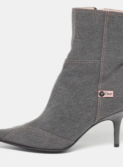 Dior Size 39.5 Grey Denim Ankle Length Pointed Toe Boots
