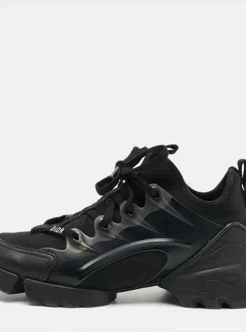Dior D-Connect Size 35 Black Neoprene and PVC Low Top Sneakers