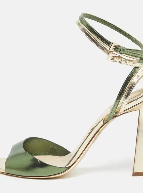 Dior Size 38 Green/Gold Leather Ankle Strap Sandals