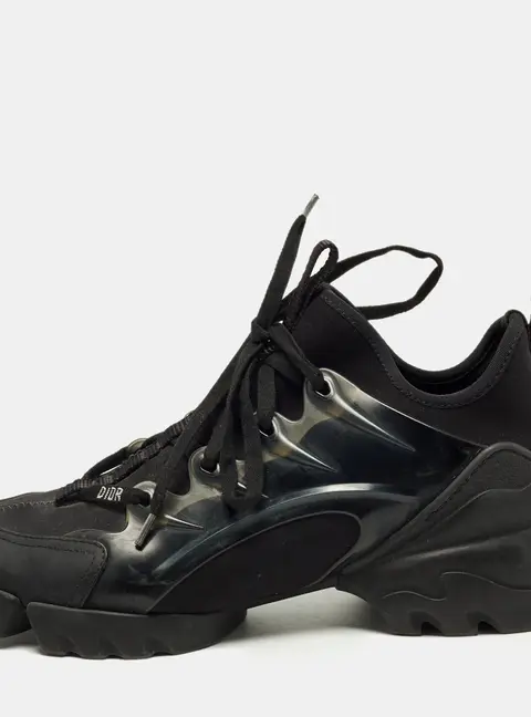 Dior D-Connect Size 38.5 Black Neoprene and PVC Low Top Sneakers
