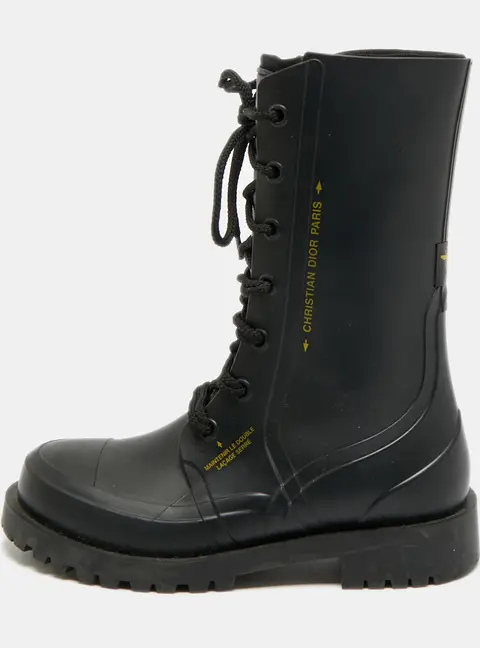 Dior Diorcamp Size 38 Black Rubber and Fabric Mid Calf Boots