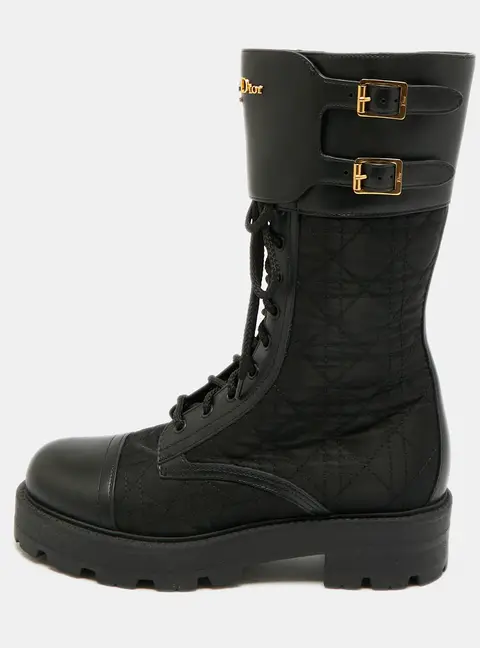 Dior D-Trap Size 39 Black Canvas and Leather Combat Boots