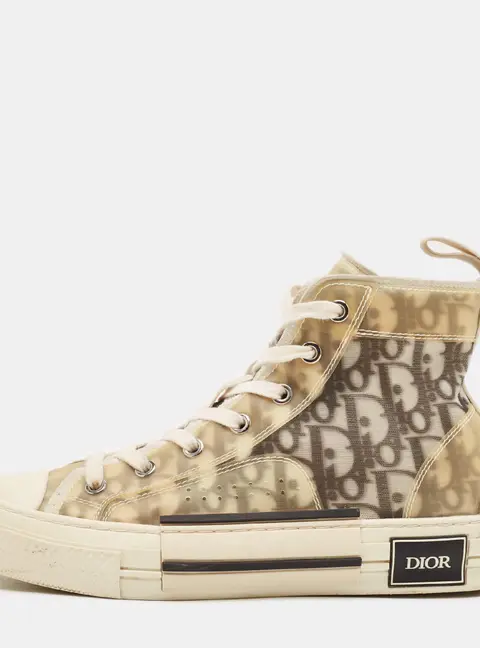 Dior B23 Size 38 White/Black Oblique Mesh and Rubber High Top Sneakers