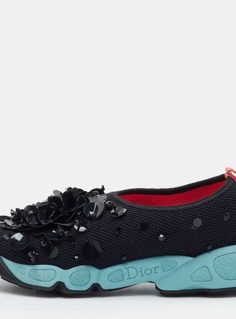 Dior Fusion Size 36.5 Black Mesh Embellished Slip On Sneakers