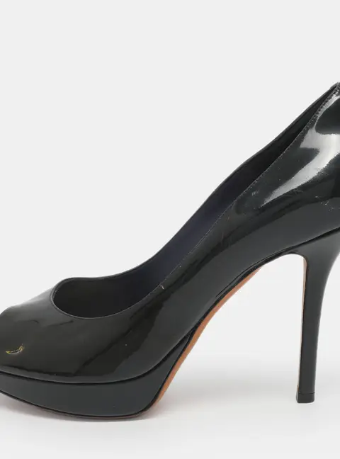 Dior Miss Dior Size 39 Navy Blue Patent Leather Peep Toe Pumps