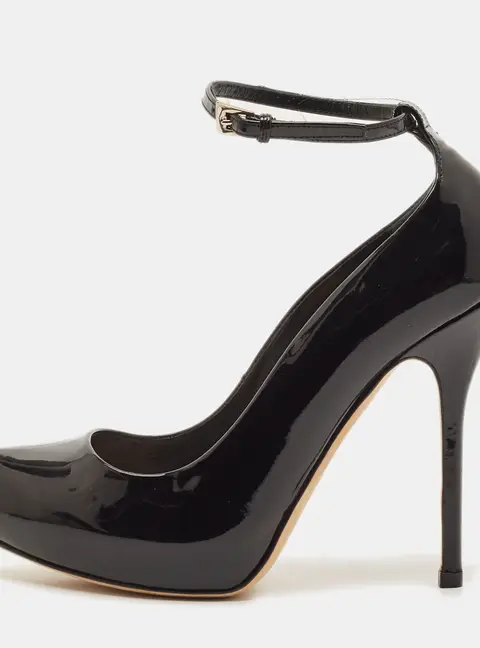 Dior Size 36 Black Patent Leather Ankle Strap Pumps