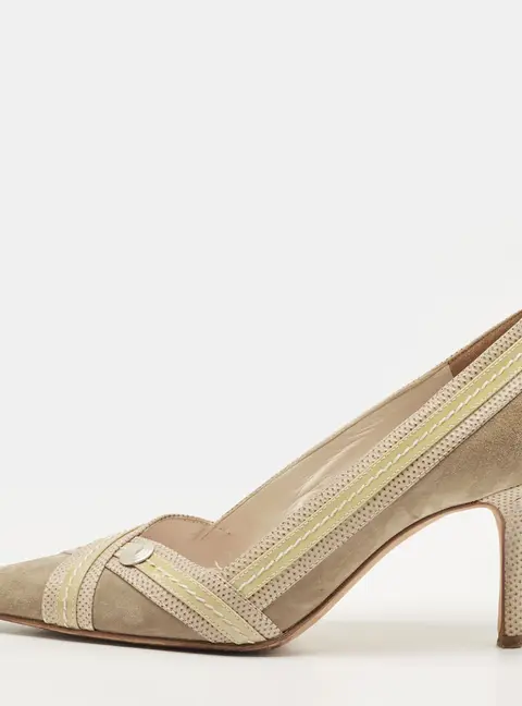 Dior Cherie Size 39 Two Tone Lizard Embossed Leather and Suede Pumps