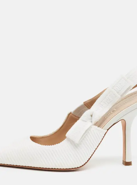 Dior J'Adior Size 38 White Fabric Slingback Pumps