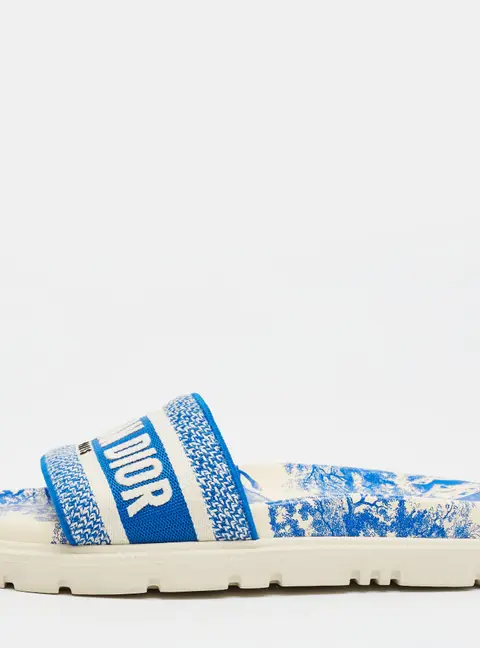 Dior Dway Size 36.5 Blue/White Canvas Flat Sandals