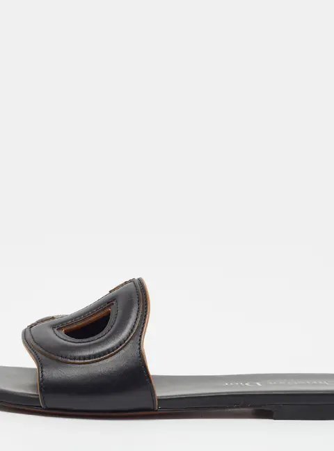 Dior D Club Size 34.5 Black Leather Flat Slides