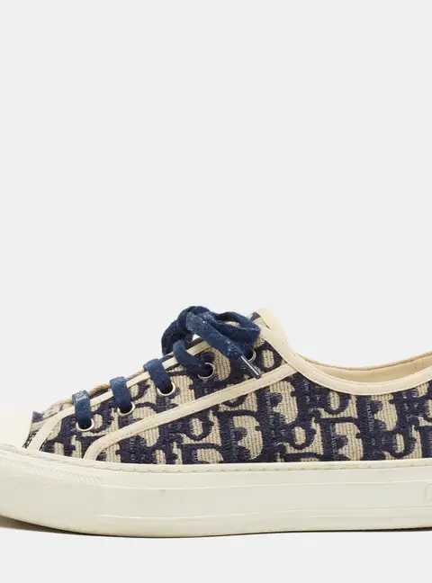 Dior Walk'n'Dior Size 38 Blue/Cream Canvas Lace Up Sneakers