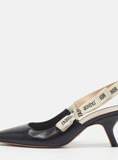 Dior J'Adior Size 41 Black/White Fabric and Leather Slingback Pumps