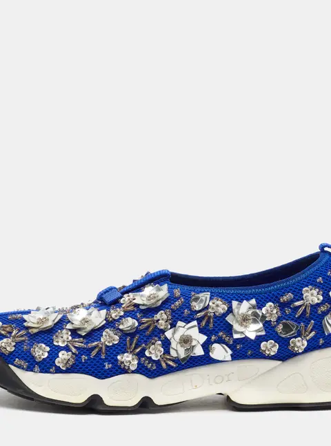 Dior Fusion Size 39 Blue Mesh Embellished Slip On Sneakers