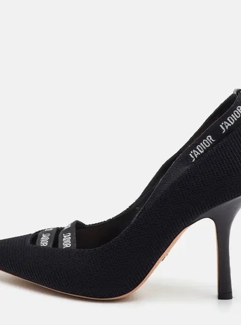 Dior J'Adior Size 39.5 Black Technical Fabric Ribbon Pointed Toe Pumps