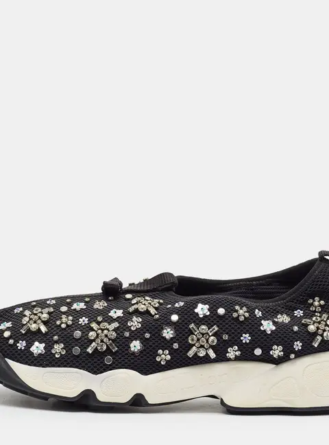 Dior Fusion Size 39.5  Black Mesh Crystal Embellished Slip On Sneakers