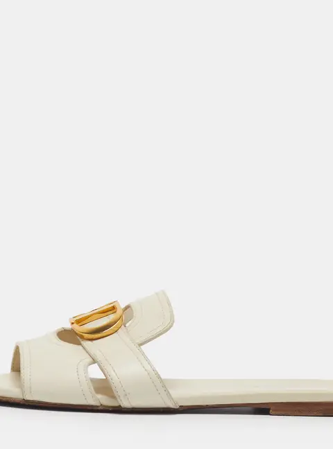 Dior 30 Montaigne Size 38 Off White Leather Flat Slide