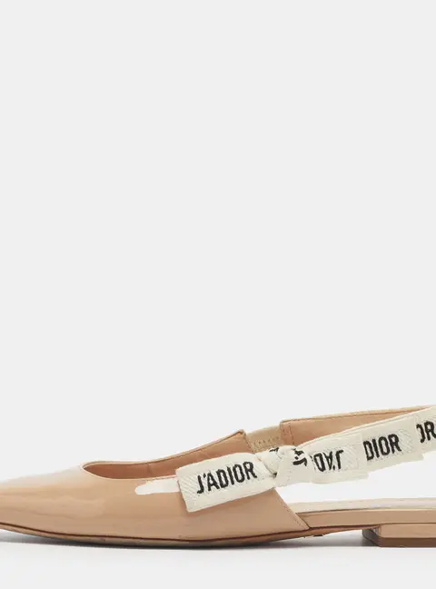 Dior J'Adior Size 35.5 Beige/White Fabric and Patent Leather Slingback Flats