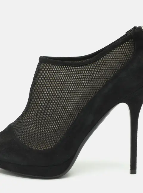 Dior Size 40 Black Mesh and Suede Peep Toe Booties