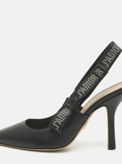 Dior J'Adior Studded Size 39 Black Leather Slingback Pumps