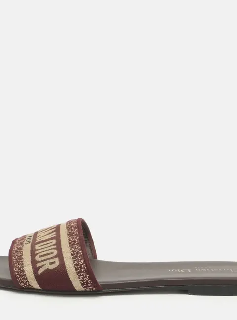 Dior Dway Size 39.5 Burgundy/Beige Jacquard Logo Embroidered Flat Slide