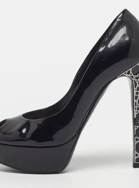 Dior Size 36.5 Black Patent Leather Peep Toe Carnage Heel  Pumps