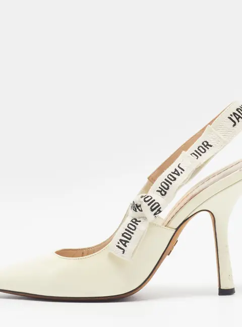 Dior J'Adior Size 37 Cream Patent Leather Slingback Pumps
