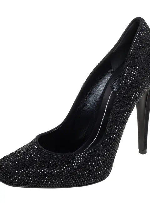Dior Black Crystal Embellished Suede Square Toe Pumps Size 40