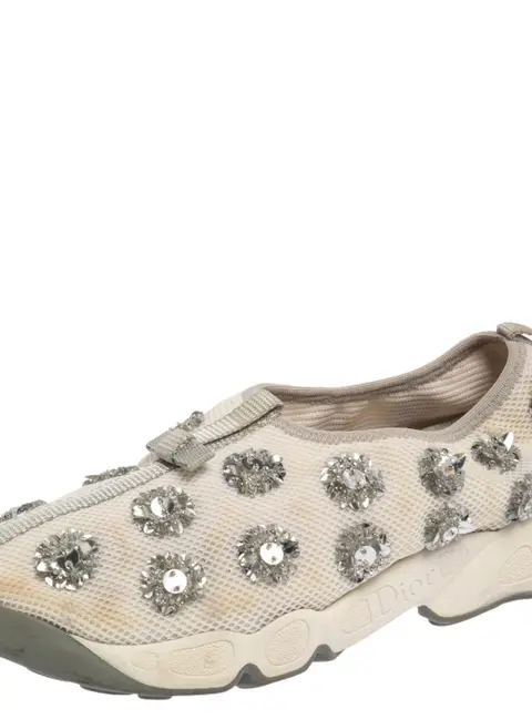 Dior White Mesh Fusion Floral Embellished Slip On Sneakers Size 38