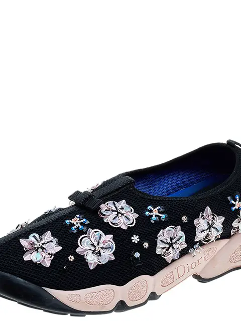 Dior Black Mesh Fusion Floral Embellished Slip On Sneakers Size 38